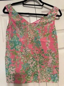 Camiseta sin mangas LILLY PULITZER rosa flamenco Southern Charm Cipriani seda cuello en V XXS - Imagen 1 de 3