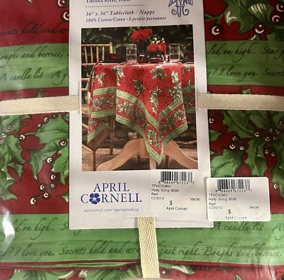 April Cornell Holly Song Holiday Tablecloth36x36 Red - Image 1 of 4