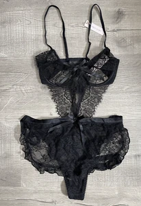 Victoria's Secret Lace Mesh Lingerie Bodysuit Underwear Black Size S 6549 - Picture 1 of 3