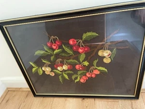 Velvet background 3d Tapestry vintage cherries framed - Picture 1 of 6