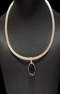Black Onyx & Platinum Brass Pendant on Steel Collar - Image 1 of 3
