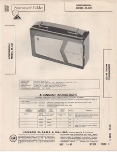 1961 CONTINENTAL M-431 RADIO SERVICE MANUAL SCHEMATIC photofact repair diagram - Picture 1 of 1