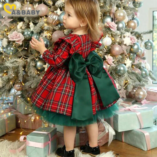 Ma&Baby 6M-6Y Christmas Dress for Girls Toddler Child Red Plaid Bow Dresses