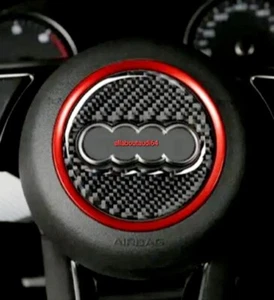 For Audi TT 8S A4 S4 A3 S3 Q2 A5 Steering Wheel Cover Set Carbon Effect & Red - Picture 1 of 11