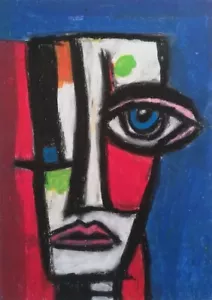 Abstract Portrait Gemälde Papier A4 Ölpastell Kunst, Oil Pastel Art On Paper A4 - Bild 1 von 1