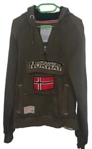 Geographical Norway Hoodie Men's Zipper Neck Long Sleeve Pullover Brown Medium - Picture 1 of 16