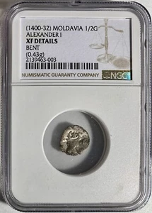 Moldavia, Alexander I (1400-32) 1/2 Grosch  Silver Denier Dinar - NGC - Picture 1 of 3