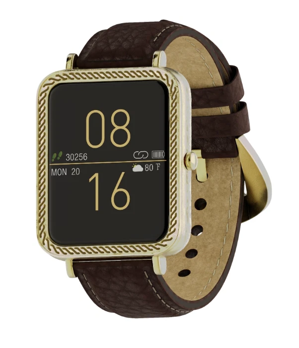 Wrangler Men's WRZ12-429QF Square Smart Watch-Brown/Turquoise Tooled Band -