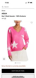 NEW Aqua Star Pattern Sweater LARGE Pink White Crewneck Pullover Knit Top $78 - Picture 1 of 13