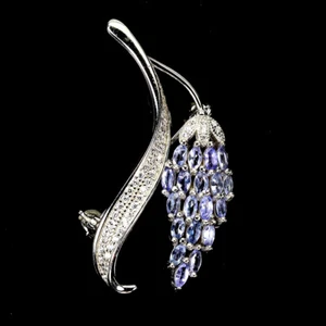 Broche De Plata Esterlina 925 Marquise Tanzanita 4x2mm Joyería De Piedra Natural - Imagen 1 de 13