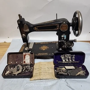 1886 National Vindec Treadle Sewing Machine Attachments White Case Bobber Thread - Picture 1 of 24