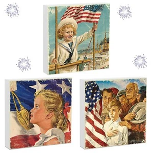 3 Pieces 4th Of July Wooden Decor Patriotic Wood Decor Sign Independence Day Blo - Picture 1 of 7
