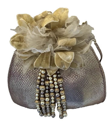 Vintage Leiber Gold Rose Lizard Karung Evening Bag Floral Display Pearls  etc - Image 1 of 4