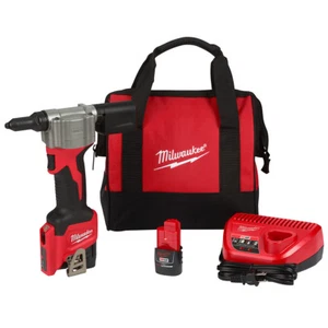 Milwaukee 2550-22 M12 Cordless Pop Rivet Gun Tool Set - 2 Batteries + Charger - Picture 1 of 3