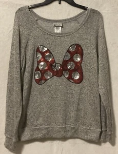 Disney Parks Pullover Damen Gr. Large Minnie Mouse Pailletten Schleife grau Disneyland " - Bild 1 von 8