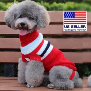 Dog Sweater Warm Winter Clothes (Size Medium) RED Stripes  Clothing Cats Cute - Picture 1 of 8