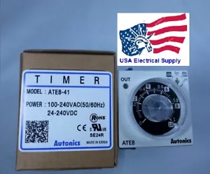 ATE8-41 Autonics Universal Analog Timer 1Sec, 10Sec, 1Mi, 10Mi.1H W/Socket Base - Picture 1 of 5