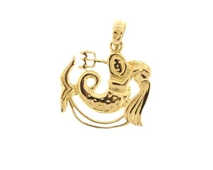 14K Yellow Gold 23.50mm Aquarius Zodiac Astrology Pendant - Picture 1 of 3