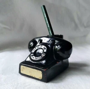 Vintage Black Ceramic Mini Rotary Dial Telephone Pencil Holder Advertising Retro - Picture 1 of 10