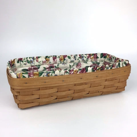 LONGABERGER 1993 BREAD BASKET ROSE FABRIC LINER & PROTECTIVE PLASTIC COTTAGECORE Cover