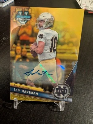 Sam Hartman Yellow Auto /75 2023 Bowman Chrome U University Notre Dame - Image 1 of 2