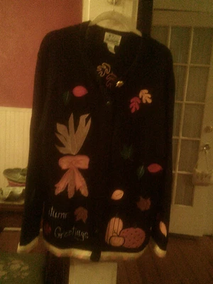 VIntage The Quacker Factory" Autumn Greetings" Cardigan Sweater  Large NWOT - Image 1 of 4