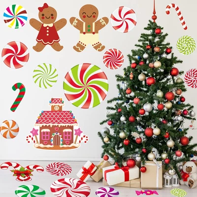 Decoraciones de Navidad, calcomanías de pared de Navidad decoración pegatinas de piso bastón de caramelo Foto 1 de 4