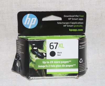 Genuine HP 67XL Black High Yield Ink Cartridge EXP. 04/2027 *NEW, SEALED Box* - Image 1 of 4