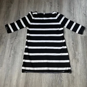 Vestido recto J.Crew para mujer mediano negro blanco a rayas manga 3/4 algodón - Imagen 1 de 7