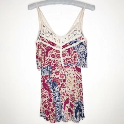 Urban Outfitters Ecote Floral Bird Ruffle Lace Tank Top Womens Size XS - Image 1 of 4
