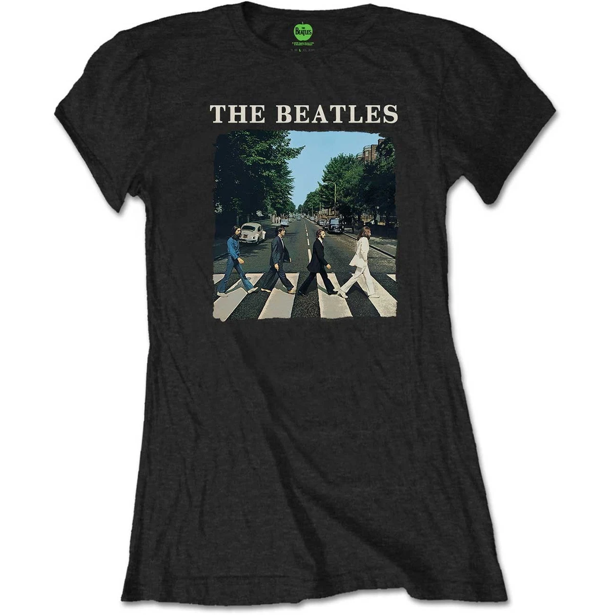 Official The Beatles Abbey Road Women's Skinny Fit T-Shirt - Black With Front & Back Print, Size XL