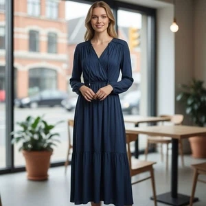 Joie Elegant Blue Long Sleeve High Waist Flowing Dress Peasant Style Size Small - Picture 1 of 4