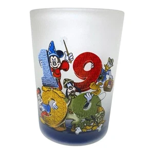 VTG Disney Frosted Shot Glass Blue Bottom Mickey Minnie Goofy Donald Pluto 1999 - Picture 1 of 6
