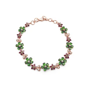 Bracciale in argento placcato oro rosa granato pietra preziosa diopside... - Foto 1 di 1