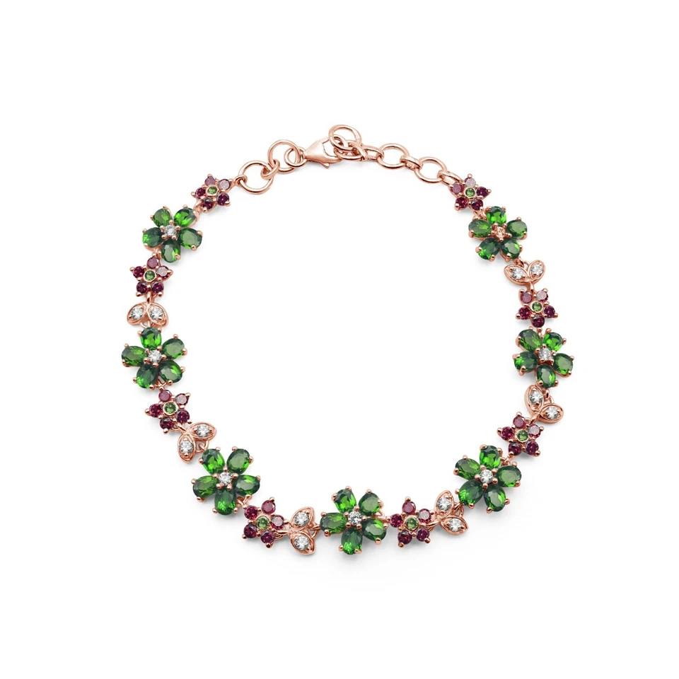 Bracciale in argento placcato oro rosa granato pietra preziosa diopside... - Immagine 1 di 1