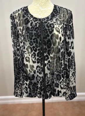 Peck & Peck XL Jacket Full Zip Animal Leopard Print Bomber Black Blue - Image 1 of 4