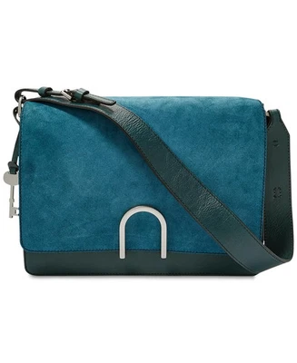 Bolso de Hombro Fossil Finley Cuero Azul Teal Indio y Gamuza Nuevo Sin Usar Foto 1 de 4