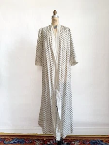 Antique 1900s Calico Cotton Wrapper Dress Robe Black White - Picture 1 of 11
