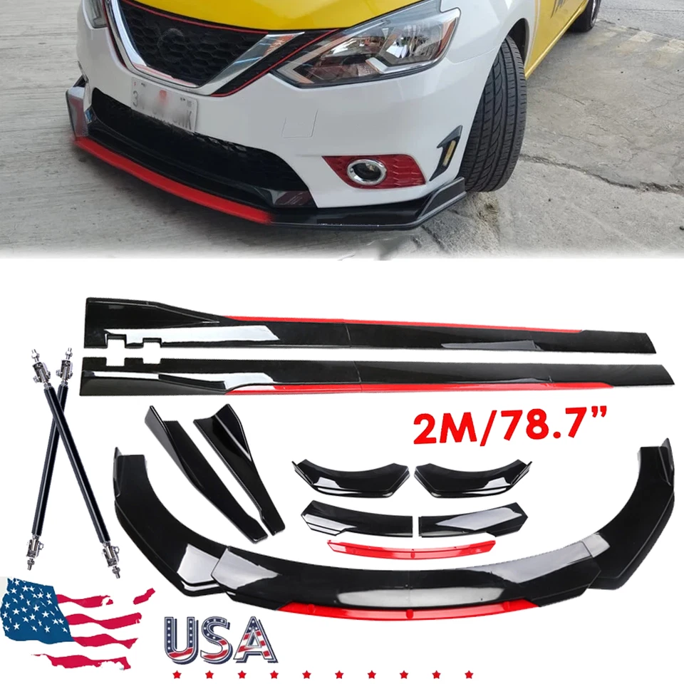 For Nissan Sentra DX Front Bumper Lip Splitter Glossy Black Red Body Kit Foto 1 de 4