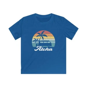 Kids Aloha Surf Shirt Surfing Van Beach Palm Tree Hawaii T-Shirt - Picture 1 of 7