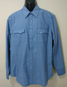 Wrangler Herren Western Wrancher Cowboy Pearl Snap Hemd Geometrisch Blau L - Bild 1 von 12