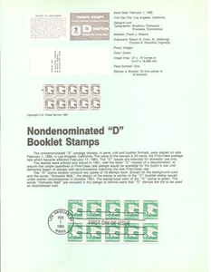 #8504 'D'(22c) Booklet Pane Stamps - Scott #2113a USPS Souvenir Page - Picture 1 of 1