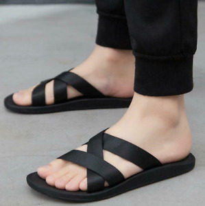 Mens Beach Non-slip Slip On Slippers Flats Casual Sandals Shoes Outwear Korean
