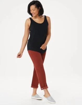 LOGO Lori Goldstein Twill Pants Women’s 10 Rust Stretch Boyfriend Plaid Detail - Image 1 of 4