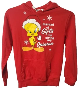 Looney Tunes Tweetie Bird Christmas Hoodie Adult XS Red Pullover Giving Opinion - Picture 1 of 3