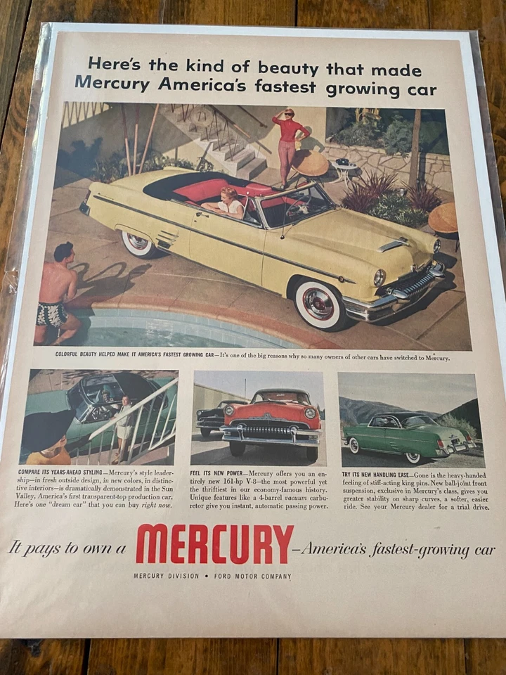 Vintage 1954 Mercury Yellow Convertible The Kind Of Beauty Car Auto ad - Image 1 of 1