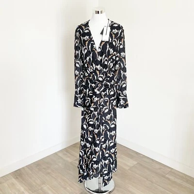 Acler Garber Floral Midi Dress Size AU 12 Long Sleeve Cattleya Orchid Black New - image 1 of 4