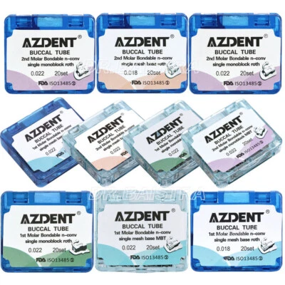 Tubos bucales de ortodoncia dental 1er/2do molar no conv Roth MBT 022 018 AZDENT Foto 1 de 4