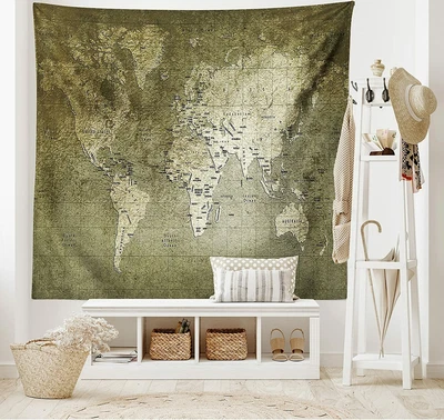 Ambesonne 40x60 Antique Old World Map Tapestry Geography Europe Green Wall Decor - Image 1 of 3