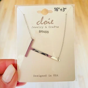Sideways Initial Necklace Silver Plate Letter T (FREE Shipping) - Picture 1 of 1
